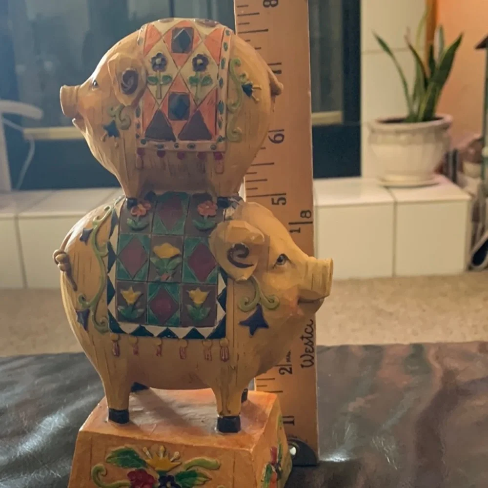 Colorful Geometric Stacked Pig Sculpture- Resin - Picture 2 of 3
